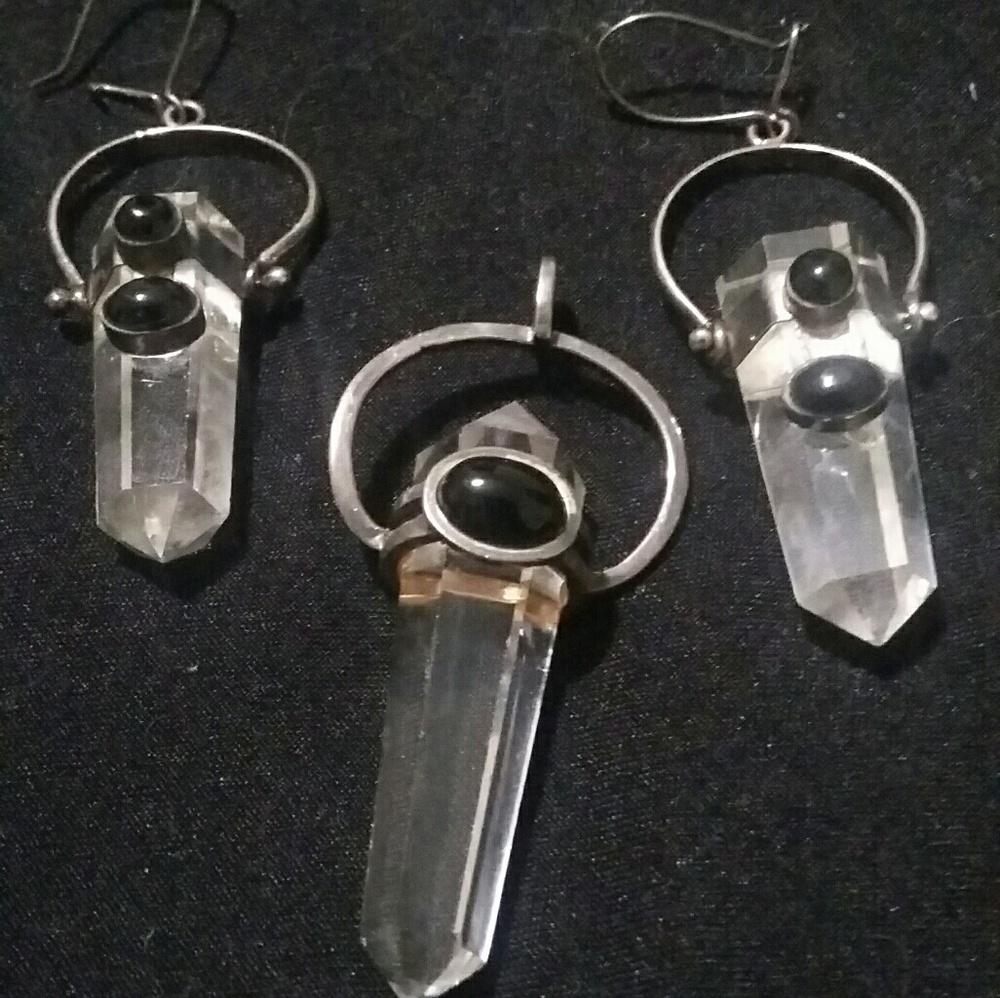 Bohemian faux crystal and onyx set